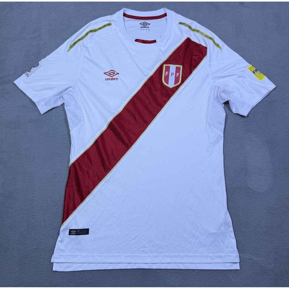 Peru 2018 World Cup Umbro Soccer Jersey Mens Large FPF White Red FIFA Athletic